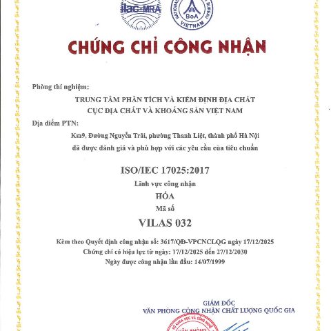 Chứng chỉ công nhận VILAS 032